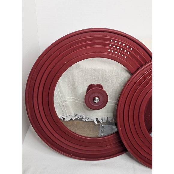 Universal Silicone Red Heat Resistant Clear Glass Lids Leaf Designed Handles - Picture 5 of 7